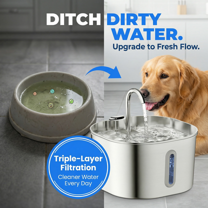 MyPetSpring™ Stainless Steel Pet Water Fountain - Keeps Water Fresh & Clean for Cats & Dogs