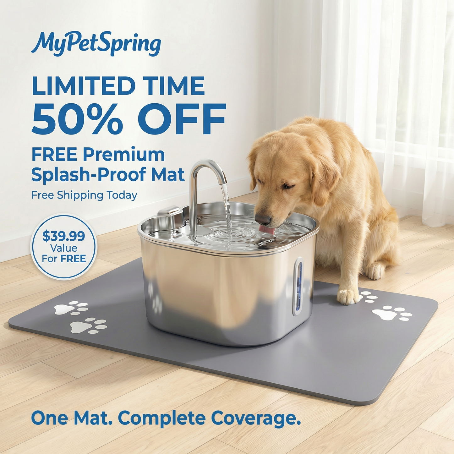 MyPetSpring™ Stainless Steel Pet Water Fountain - For Dogs & Cats