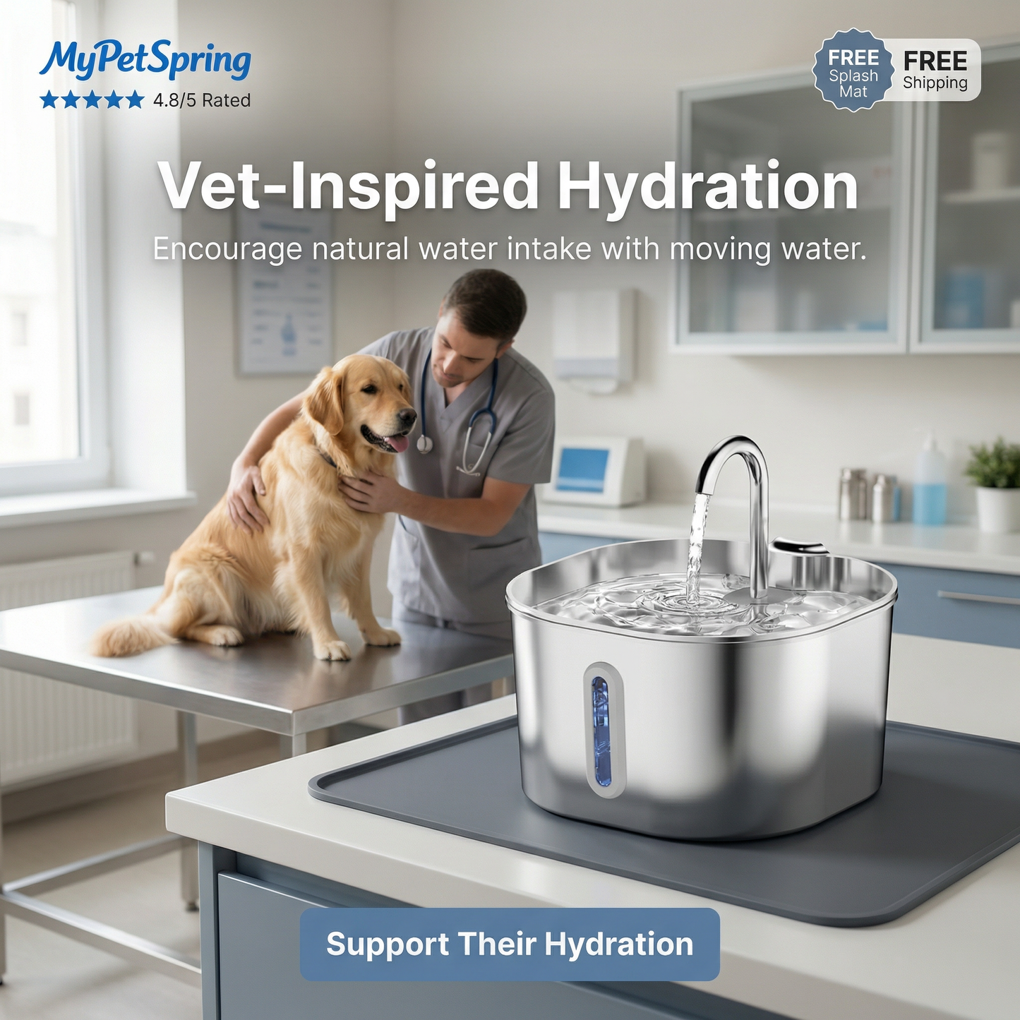 MyPetSpring™ Stainless Steel Pet Water Fountain - For Dogs & Cats