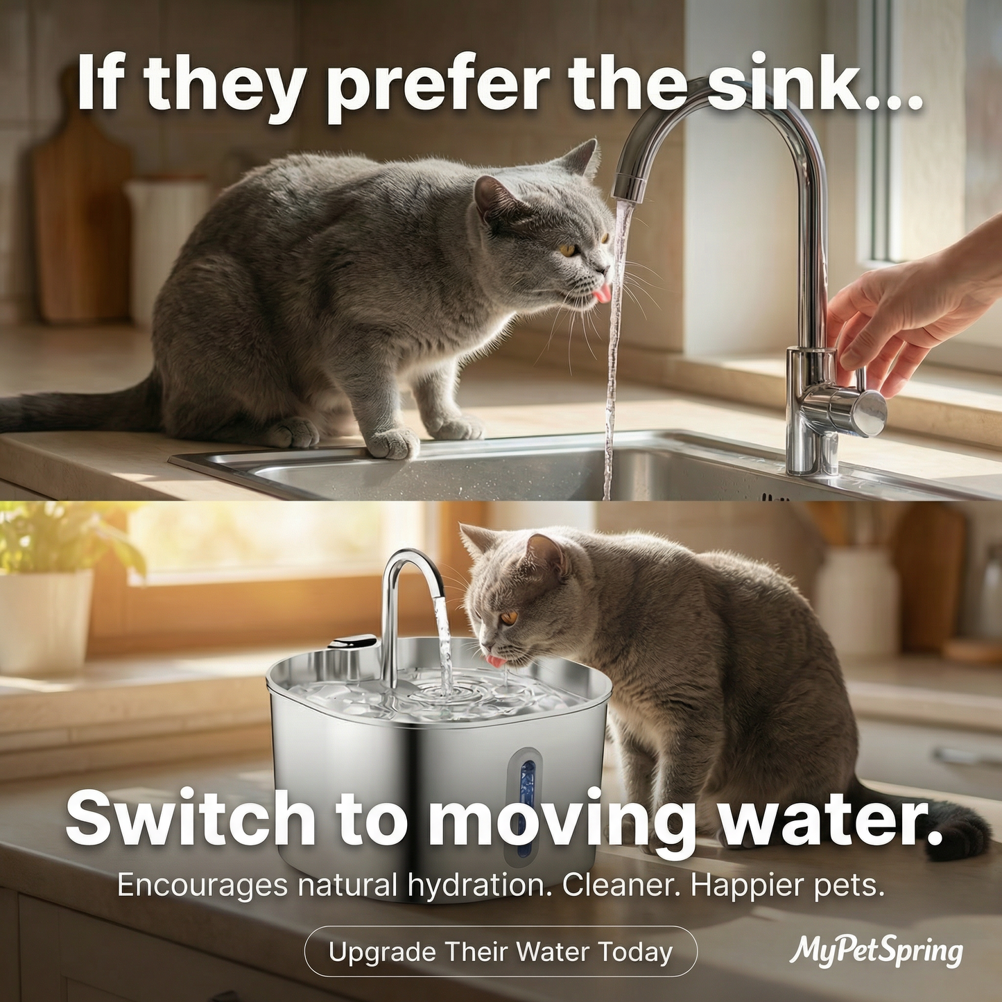 MyPetSpring™ Stainless Steel Pet Water Fountain - For Dogs & Cats